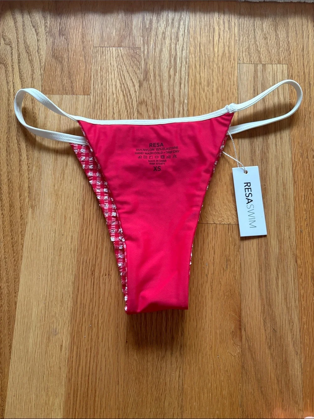 RESA swim NWT red checkered bikini bottom XS
